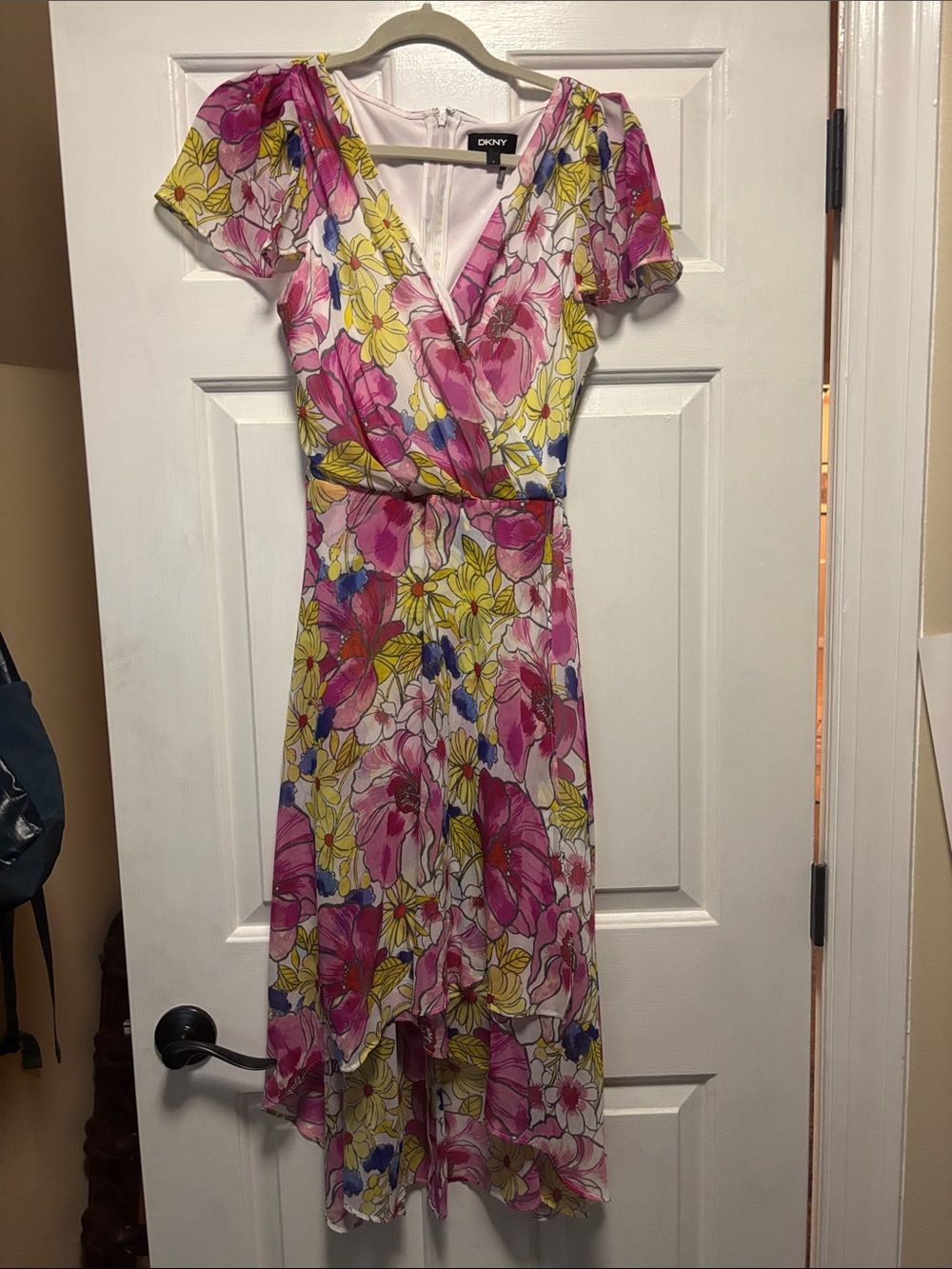DKNY Pink, Yellow & Blue Floral High-Low  Dress